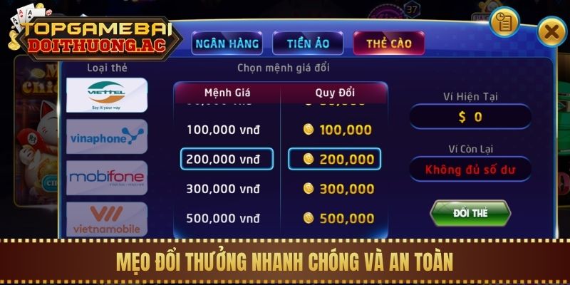 Mẹo đổi thưởng nhanh chóng và an toàn